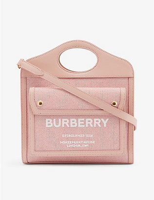 BURBERRY: Pocket mini canvas and leather cross-body bag