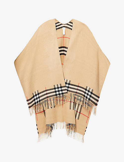 BURBERRY: Check-print cashmere and wool blend cape