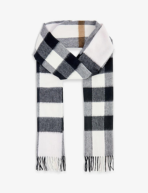 BURBERRY: Half Mega Check fringed-edge cashmere scarf