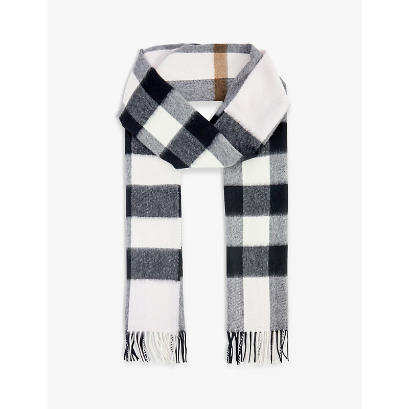 Burberry Womens Pale Candy Pink Half Mega Check Fringed-edge Cashmere Scarf