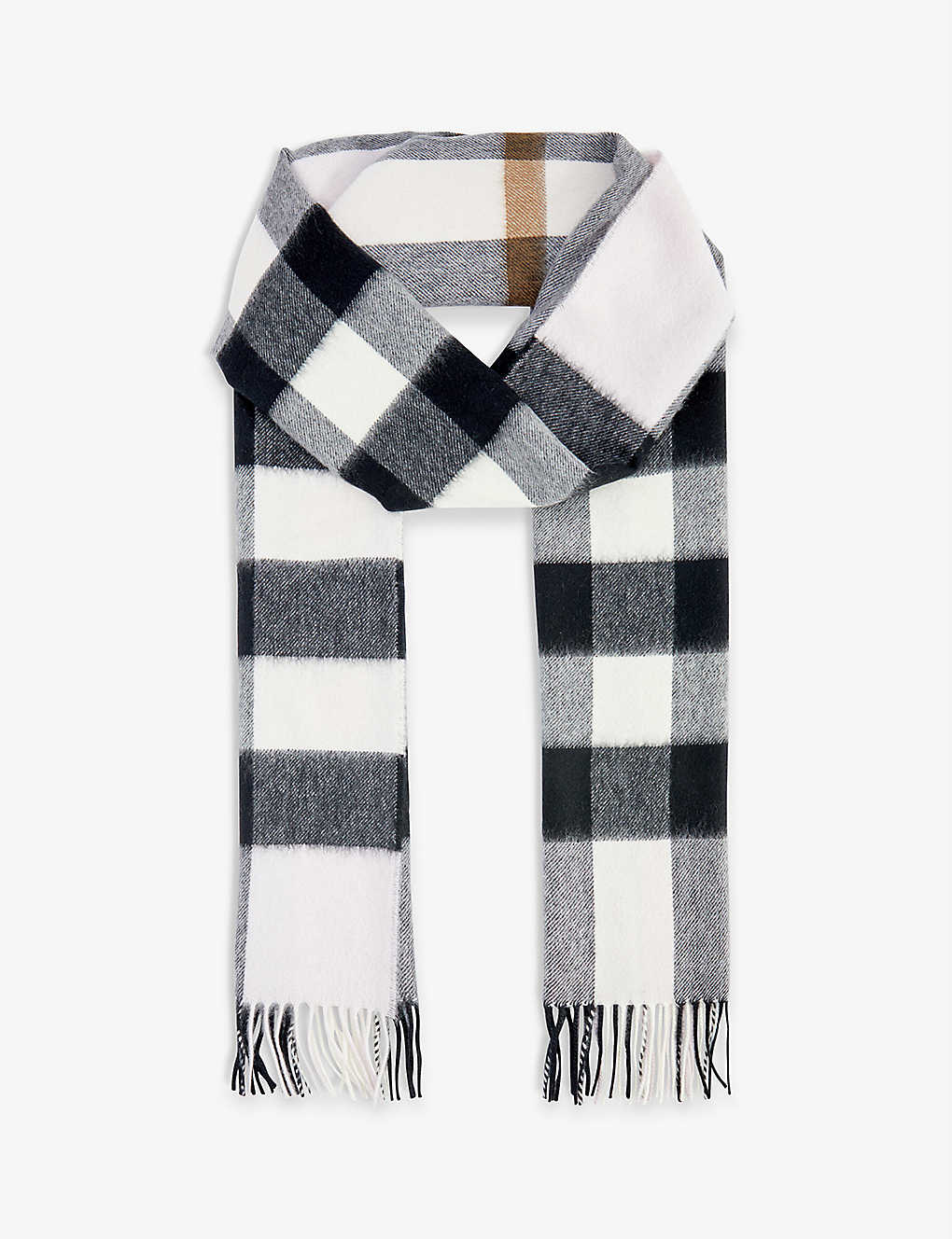 Burberry Womens Pale Candy Pink Half Mega Check Fringed-edge Cashmere Scarf