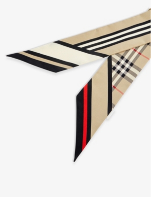 BURBERRY: Silk twill check-print skinny scarf