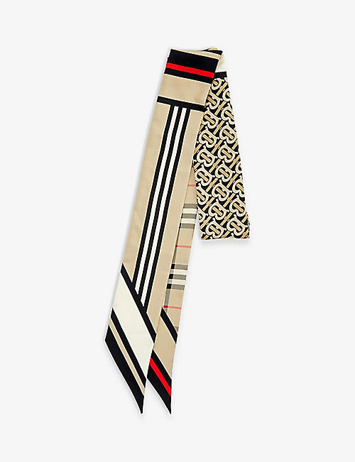 BURBERRY: Silk twill check-print skinny scarf