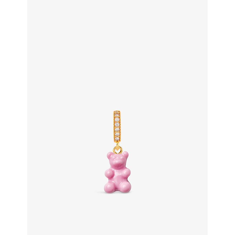 Crystal Haze Gummy Bear 18ct Gold-plated Brass Pendant In Candy Pink/gold