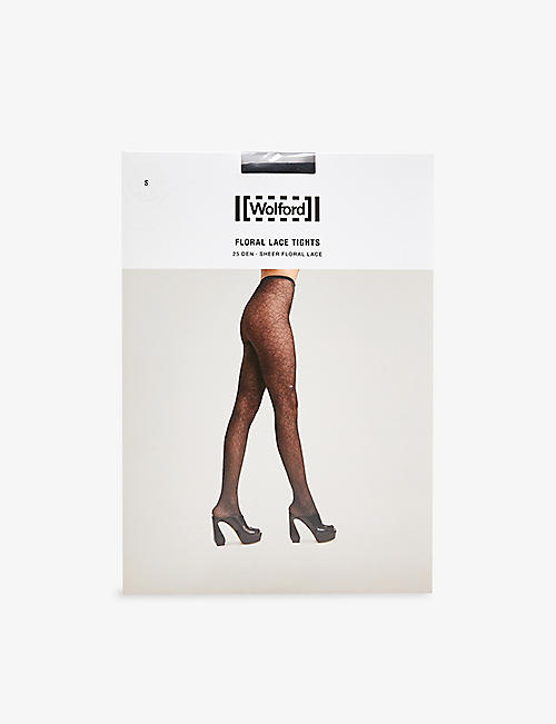WOLFORD: Floral-lace stretch-woven 25-denier tights