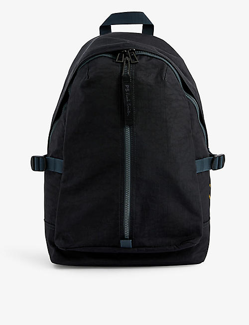 PAUL SMITH: Logo-embroidered front-zip shell backpack