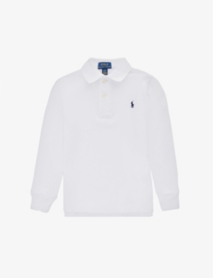 RALPH LAUREN RALPH LAUREN BOYS WHITE KIDS LOGO-EMBROIDERED COTTON-PIQUÉ POLO SHIRT 2-4 YEARS,61797773