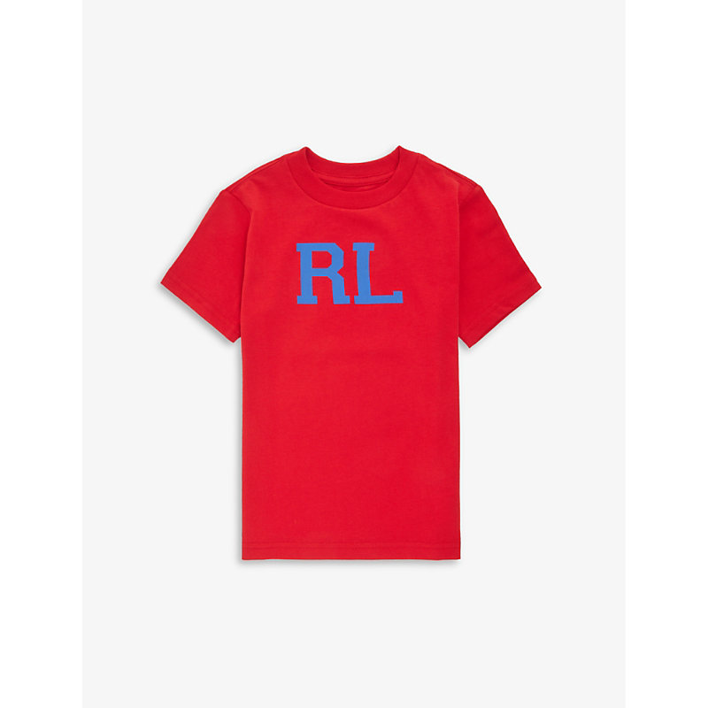 RALPH LAUREN RALPH LAUREN BOYS RED KIDS BRAND-PRINT REGULAR-FIT COTTON-JERSEY T-SHIRT,61798176
