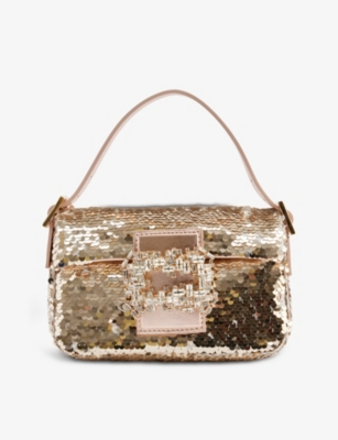 GEDEBE GEDEBE WOMEN'S CHAMPAGNE SEQUINS HABIBI MINI SEQUIN-EMBELLISHED LEATHER SHOULDER BAG 61802934