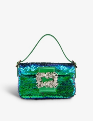 Gedebe Womens Emerald Sequins Habibi Mini Sequin-embellished Leather Shoulder Bag