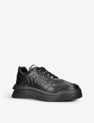 VERSACE Odissea logo-patch leather low-top trainers