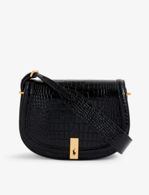 POLO RALPH LAUREN - ID croc-embossed patent-leather saddle bag 