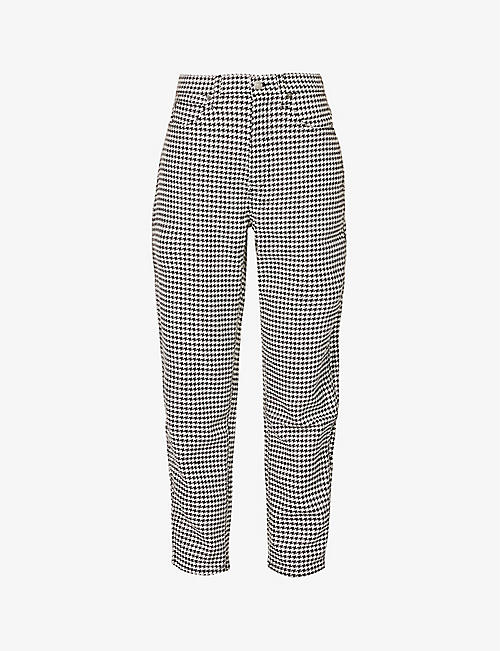 POLO RALPH LAUREN: Houndstooth high-rise straight-leg stretch-cotton trousers