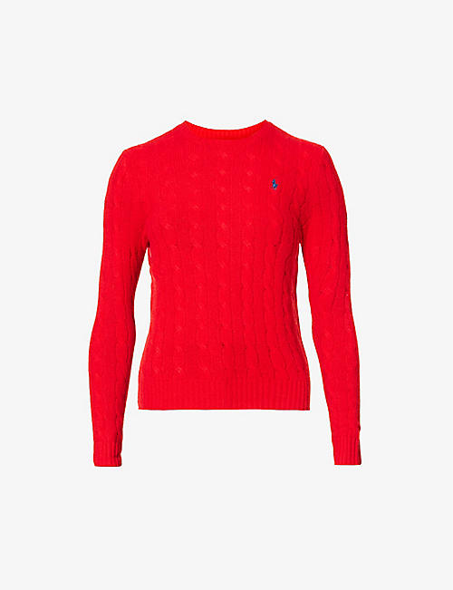 POLO RALPH LAUREN: Logo-embroidered cable-knit wool-blend jumper