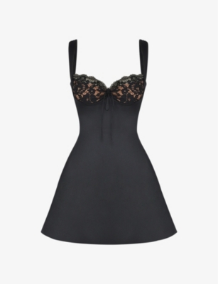 Shop House Of Cb Women's Black Adriana Lace-cup And Satin Mini Dress