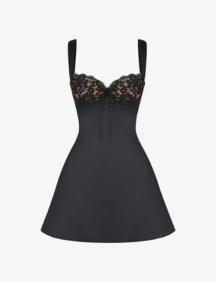 House Of Cb Womens Black Adriana Lace Cup And Satin Mini Dress In Black