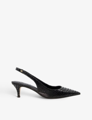 Shop Dune Women's Black-rept Print Leather Capitol Reptile-effect Slingback Leather Courts