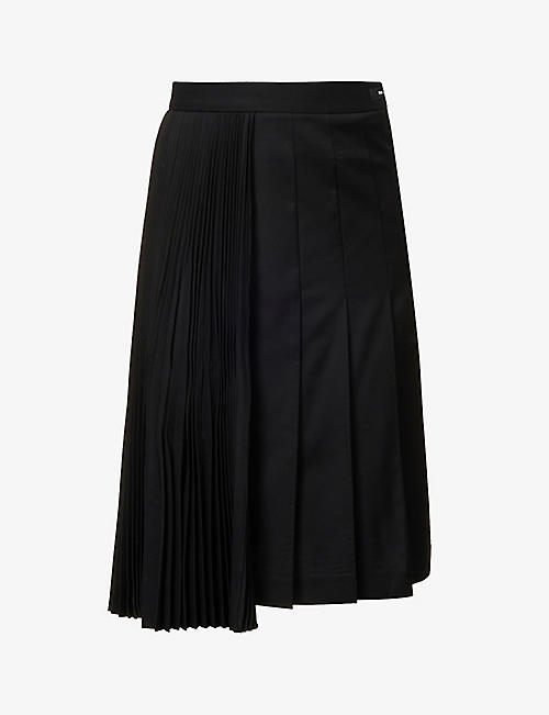 WE-AR4: Asymmetric high-rise wool midi skirt