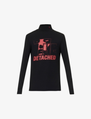 Raf Simons Detached-print Silk-jersey Roll-neck Sweater In Black