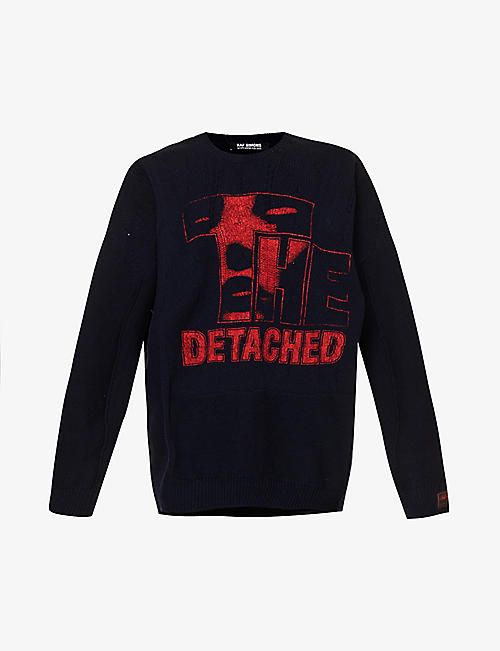 RAF SIMONS: Detached graphic-pattern oversized-fit wool-knit jumper