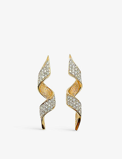JENNIFER GIBSON JEWELLERY: Pre-loved yellow gold-plated and crystal earrings
