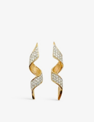 Jennifer Gibson Jewellery Pre-loved Yellow Gold-plated And Crystal Earrings In Gold Crystal