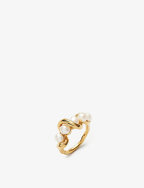 MISSOMA: Molten recycled 18ct yellow gold-plated vermeil sterling-silver and pearl ring
