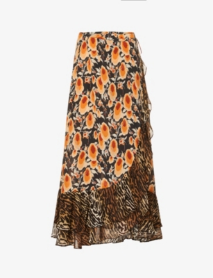 Rixo London Liv Floral-print Silk Skirt In Sienna Starlet Leopard ...