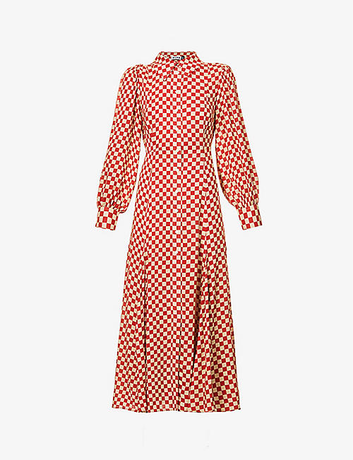 RIXO: Maddison checkboard-print woven maxi dress