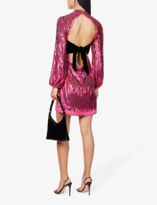 open lace back dress Kate Middleton Hot Pink Sequin Elegant Long Celebs Evening Prom Dress