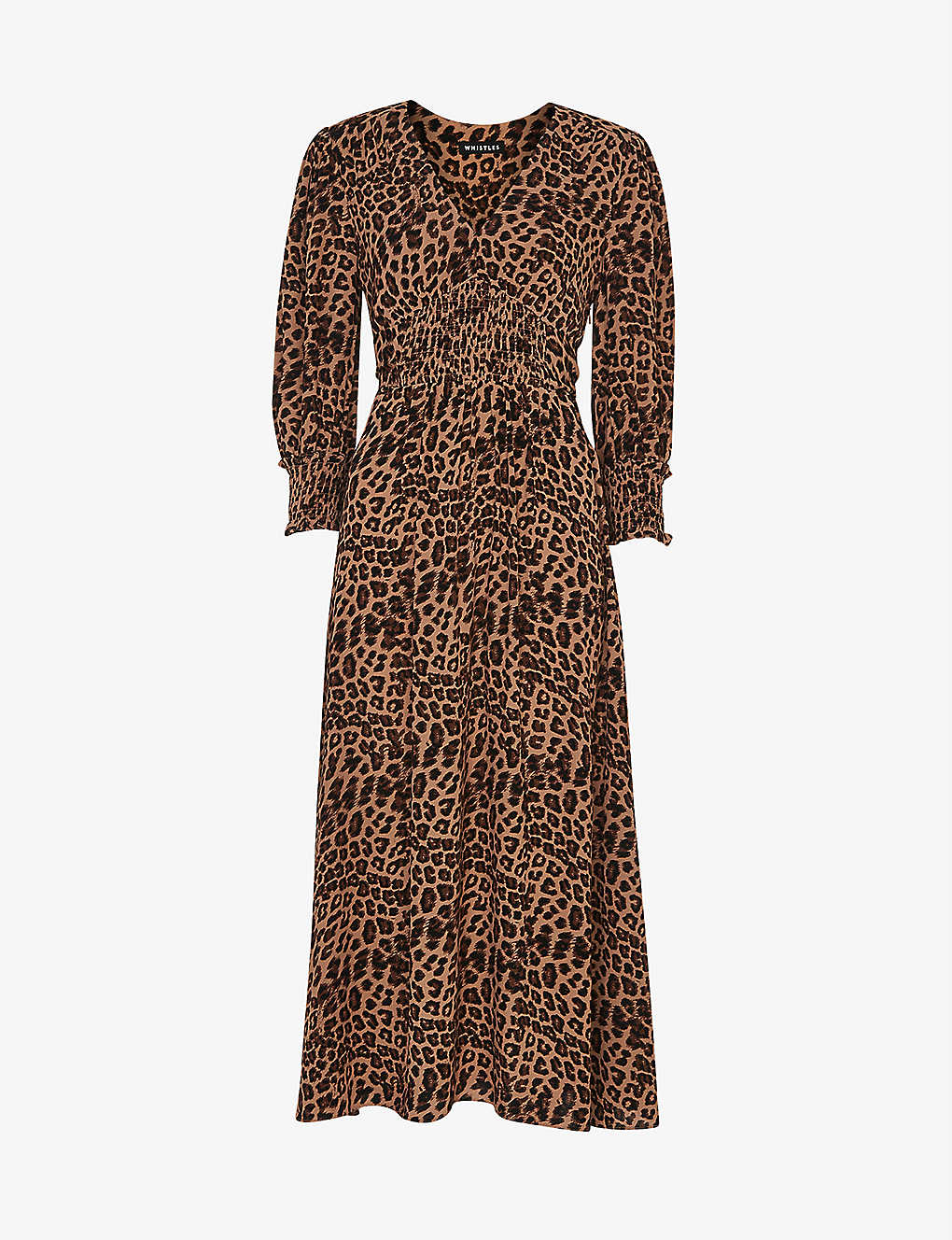 Whistles Jungle Cheetah Shirred Midi Dress In Multi-coloured