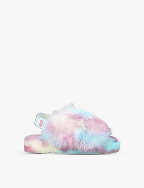 UGG: Fluff Yeah Pride faux-shearling sandals 7-9 years