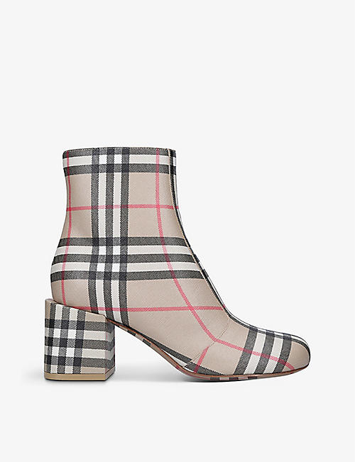 BURBERRY: Armdale check-print coated-canvas heeled ankle boots