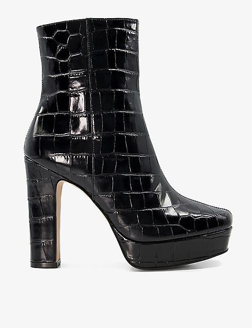 DUNE: Olympic croc-embossed platform patent-leather ankle boots