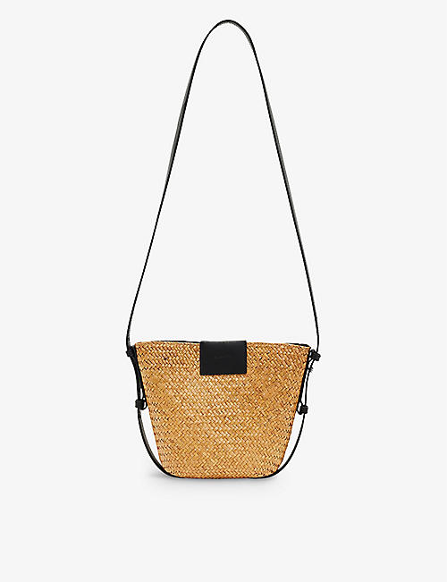 ALLSAINTS: Ebro logo-patch straw and leather crossbody bag