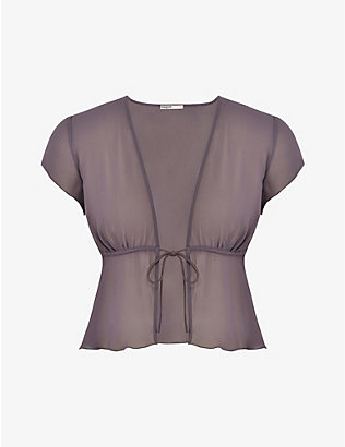 HOUSE OF CB: Maia tie-front metallic georgette top