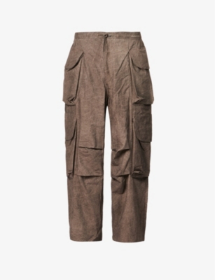 Shop Entire Studios Gocar Pocketed Regular-fit Wide-leg Cotton-blend Cargo Trousers In Brown