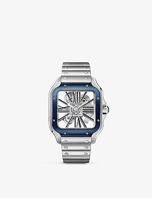 CARTIER: CRWHSA0026 Santos de Cartier Large Model stainless steel and 0.34ct sapphire watch