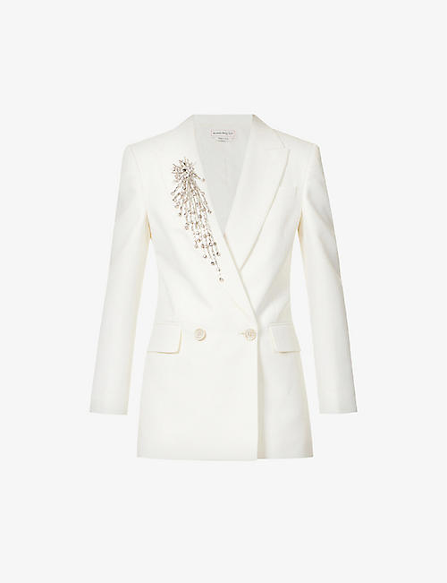 ALEXANDER MCQUEEN: Crystal-embellished double-breasted wool blazer