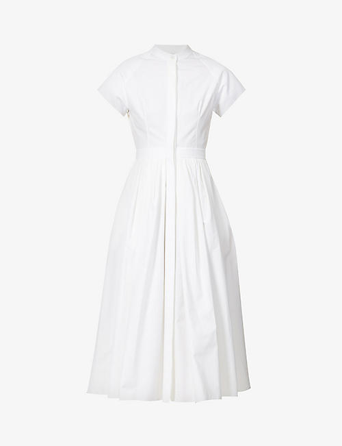 ALEXANDER MCQUEEN: Pleated flared-hem cotton midi dress