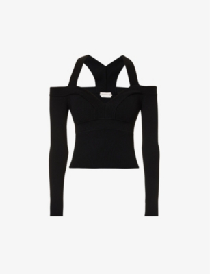 Alexander Mcqueen Black Cropped Top With Cut-out Details Black In Jersey Stretch Woman In Black