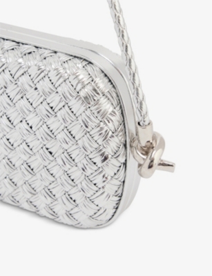 Bottega Veneta Womens Silver Silver Knot Minaudiere Leather Clutch Bag