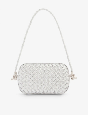 Bottega Veneta Womens Silver Silver Knot Minaudiere Leather Clutch Bag