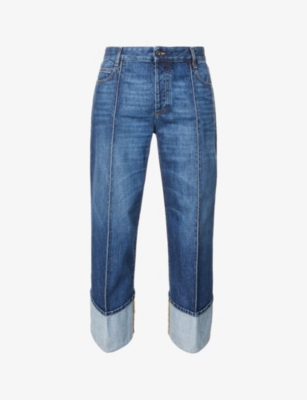 Bottega Veneta Cropped Blue Denim Jeans In Mid Blue