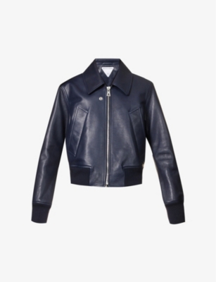 Bottega Veneta Zip-up Leather Bomber Jacket In Starry Night