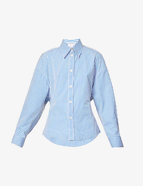 BOTTEGA VENETA: Striped ruched regular-fit cotton-poplin shirt