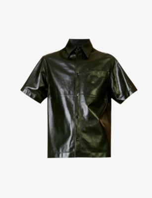 Bottega Veneta Patch-pocket Regular-fit Leather Shirt In Dark Green