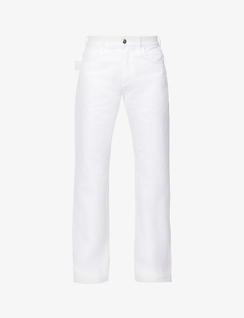 BOTTEGA VENETA: Contrast-patch wide-leg high-rise cotton-blend trousers