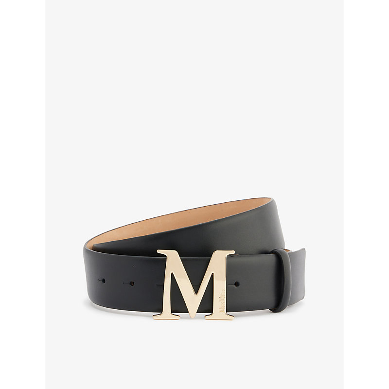 Max Mara Womens Black Logo-embellished Leather Belt