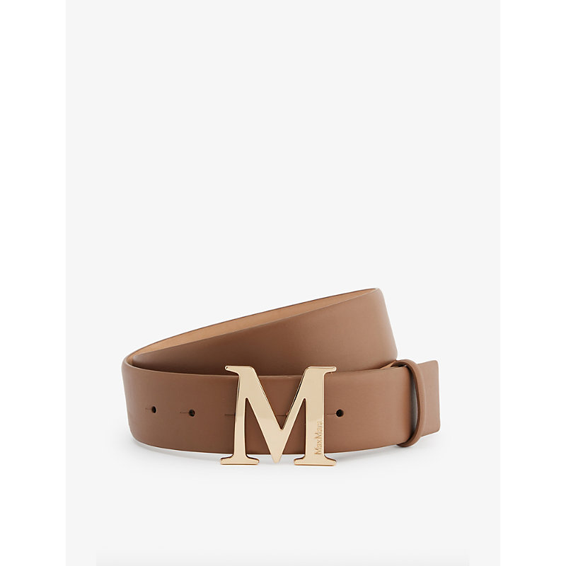 Max Mara Womens Hazelnut Logo-embellished Leather Belt